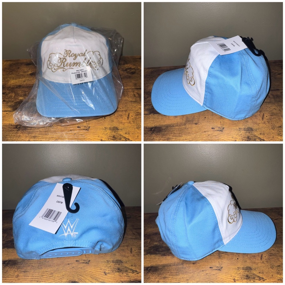 WWE Royal Rumble Snapback Hat Unisex Gold Script Light Blue OSFM NEW